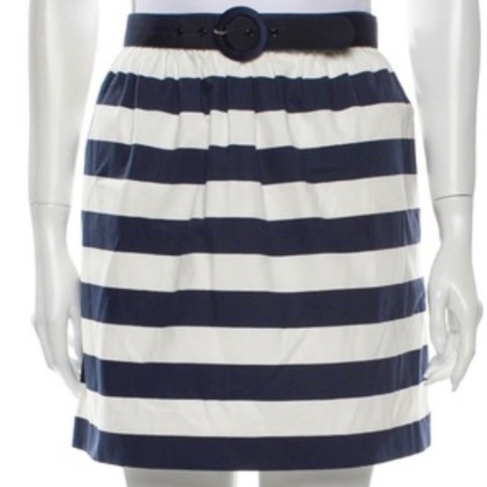 $275‎ Alice + Olivia Navy Blue Striped Belted Cotton Mini Skirt SIZE 6 Nautical